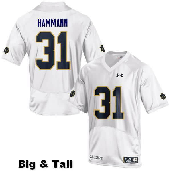 Men's NCAA Notre Dame Fighting Irish #31 Grant Hammann Stitched College Under Armour Authentic White Big & Tall Football Jersey EF10F16ZU